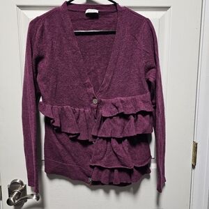 Garnet Hill Women's Wool Ruffle Cardigan - Size Small